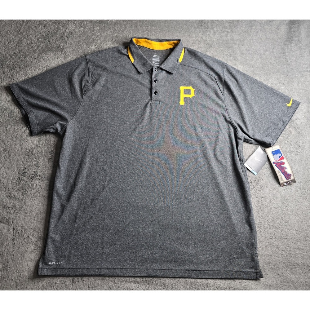 Nike Dri Fit Polo Mens XXL Gray Pittsburgh Pirates MLB Authentic Collection 2XL